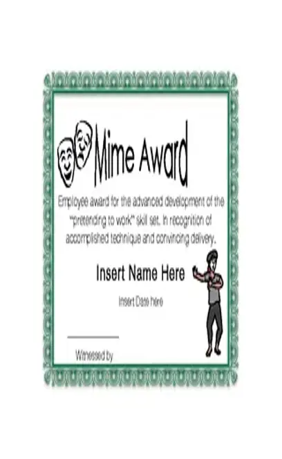 Mime Award Funny Certificate Template Printable