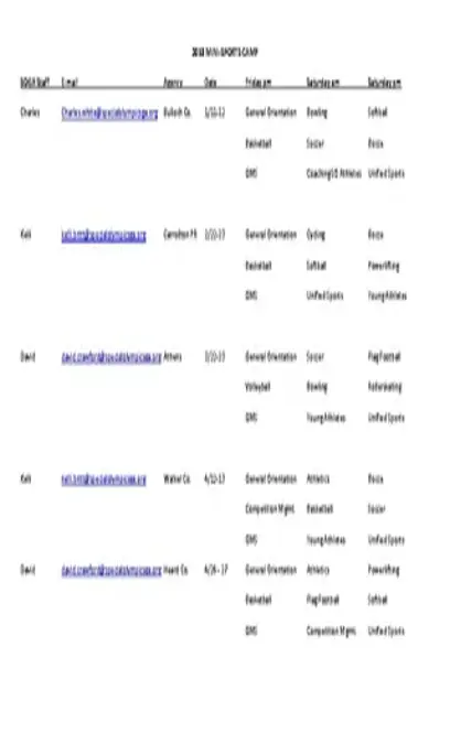 Mini Sports Camp Schedule Template