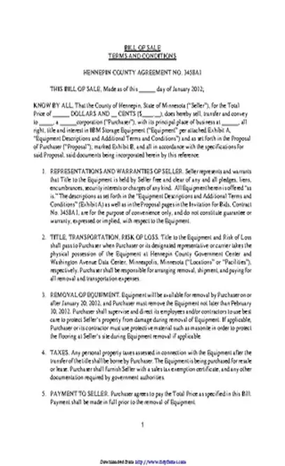 Minnesota Bill Of Sale Form For Ibm Storage Equipment