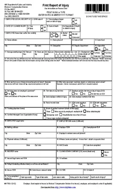 Minnesota First Report Of Injury Form