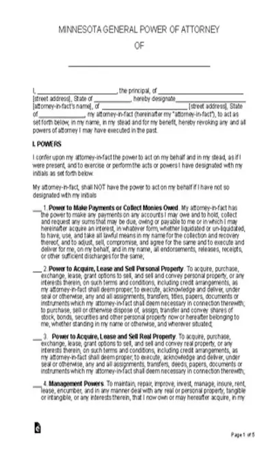 Minnesota General Power Of Attorney Form