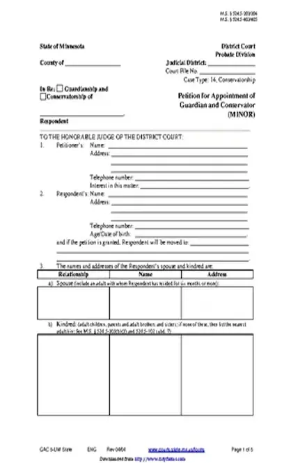 Minnesota Guardianship Form 1