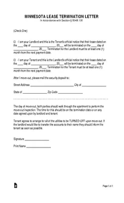 Minnesota Lease Termination Letter