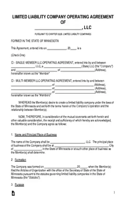 Minnesota Llc Operating Agreement Template