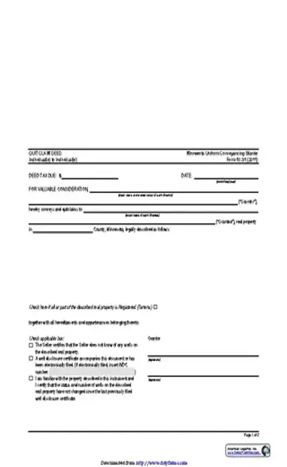 Minnesota Quitclaim Deed Form 1 Individual To Individual