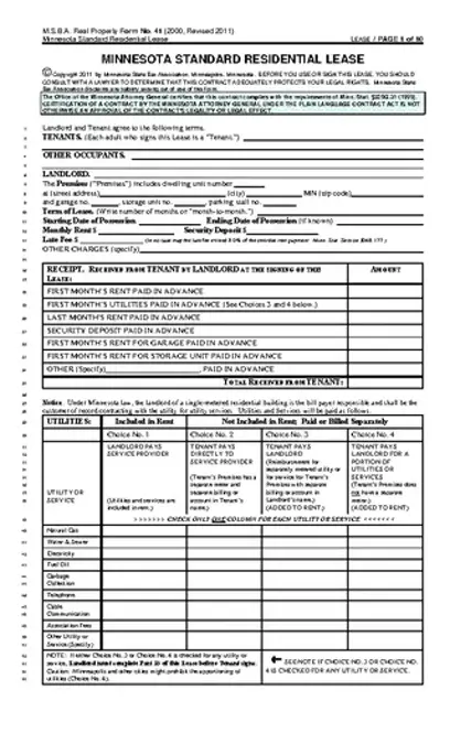 Minnesota Standard Residential Lease Agreement Form