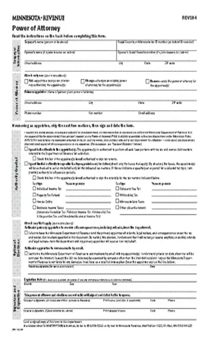 Minnesota Tax Power Of Attorney Form Rev184