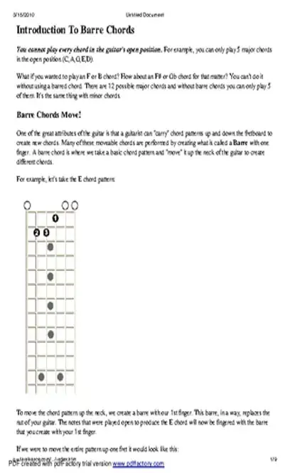 Minor Guitar Bar Chords Chart Sample