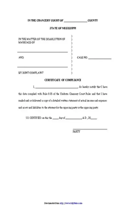 Mississippi Certificate Of Compliance Form