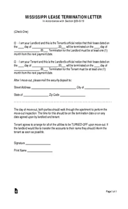 Mississippi Lease Termination Letter