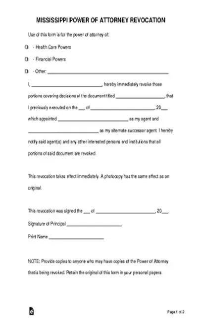 Mississippi Power Of Attorney Revocation Form