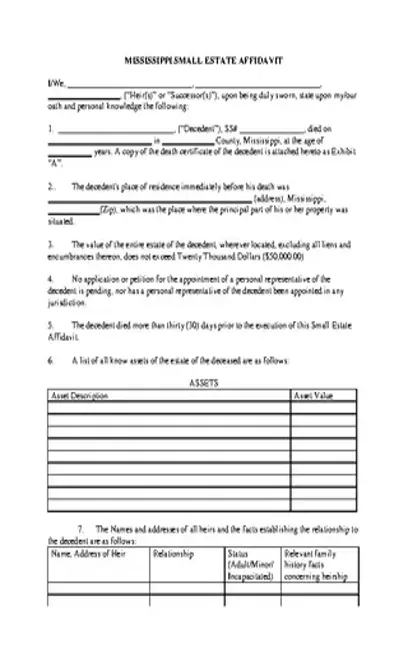 Mississippi Small Estate Affidavit Form