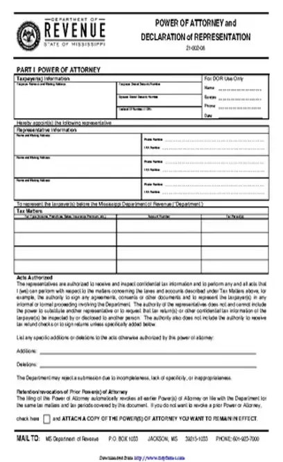 Mississippi Tax Power Of Attorney Form