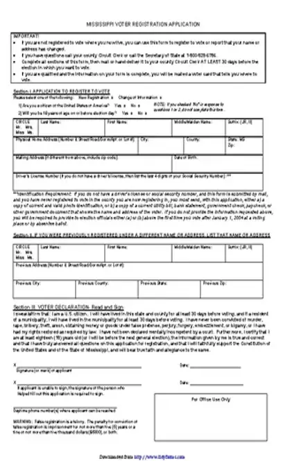 Mississippi Voter Registration Application