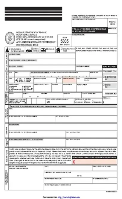 Missouri Affidavit Application For Missouri Repossession Title