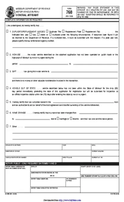 Missouri General Affidavit Form