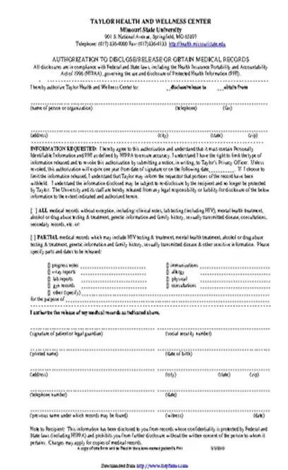 Missouri Medical Record Release Form 1