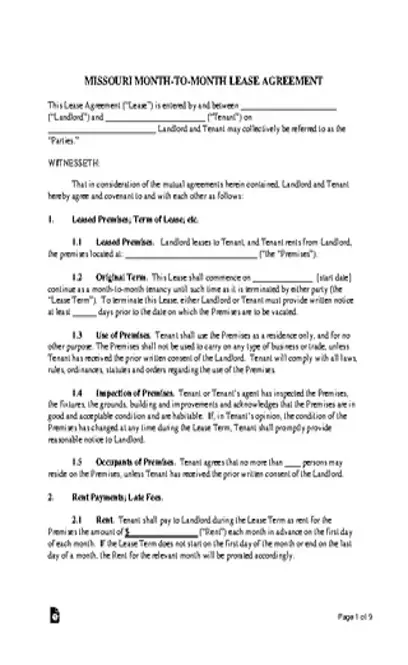 Missouri Month To Month Rental Agreement Template