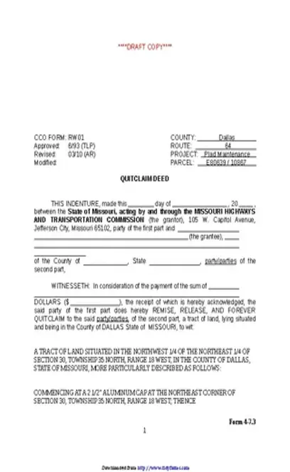 Missouri Quitclaim Deed Form 2