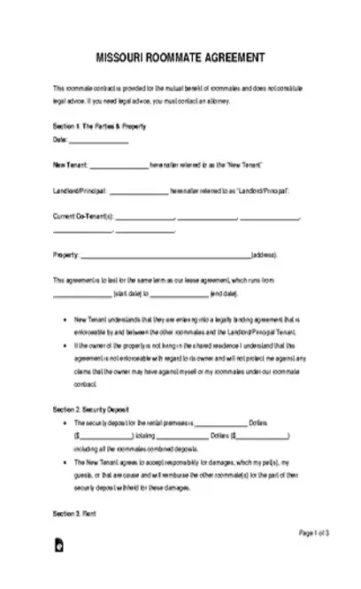 Missouri Roommate Agreement Form