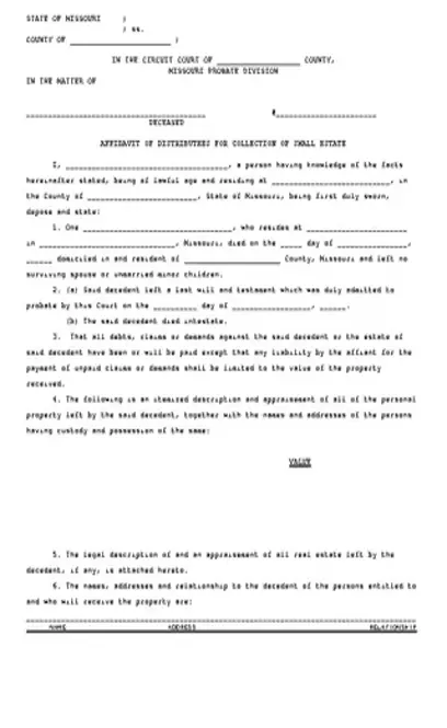 Missouri Small Estate Affidavit Form