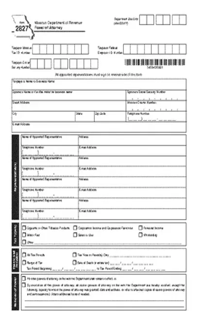 Missouri Tax Power Of Attorney Form 2827