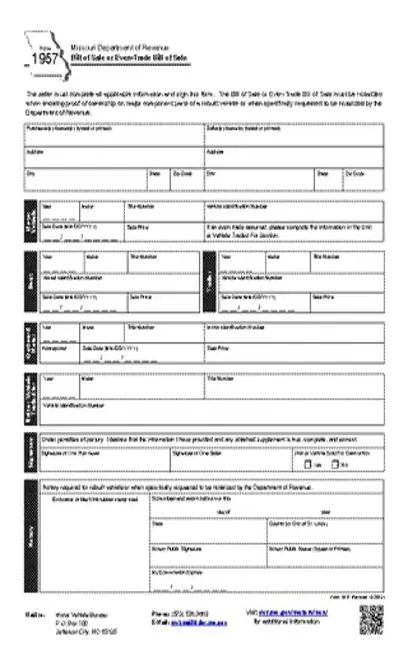 Missouri Vehicle Bill Of Sale Form 1957