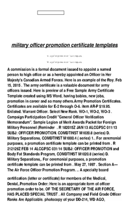 Mlitary Officer Promotion Certificate Template