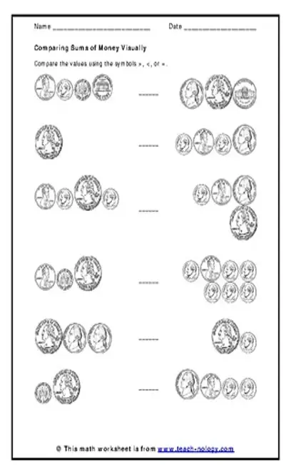 Money Maths Worksheet Example