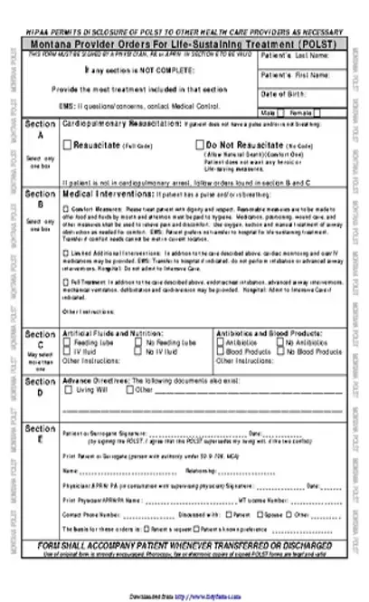 Montana Do Not Resuscitate Form