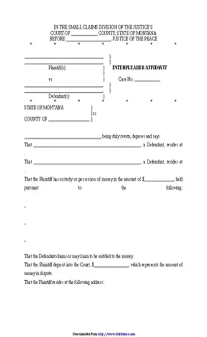 Montana Interpleader Affidavit Form