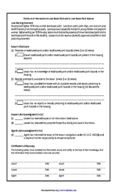 Montana Lead Based Paint Disclosure Form