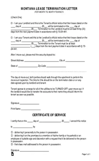 Montana Lease Termination Letter Template