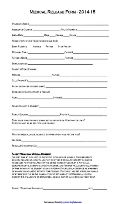 Montana Medical Release Form 2014 15