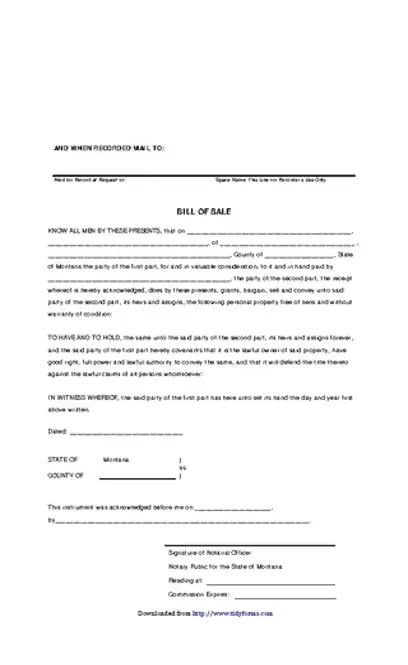 Montana Personal Property Bill Of Sale Form