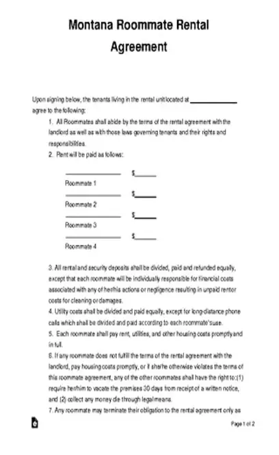 Montana Roommate Rental Agreement