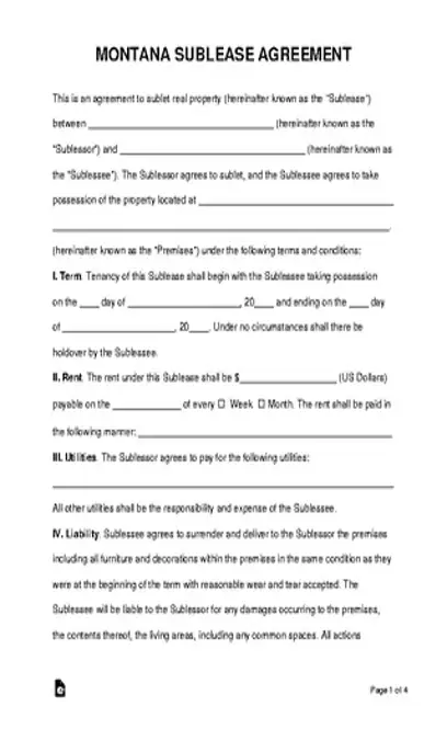 Montana Sublease Agreement Template