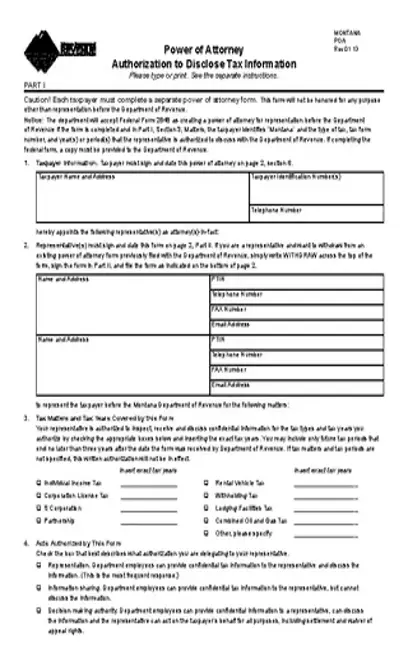 Montana Tax Power Of Attorney Form