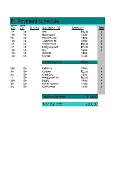 Monthly Bill Payment Schedule Excel Template Excel Download