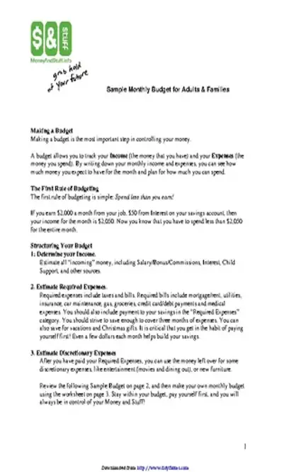 Monthly Budget Worksheet Template