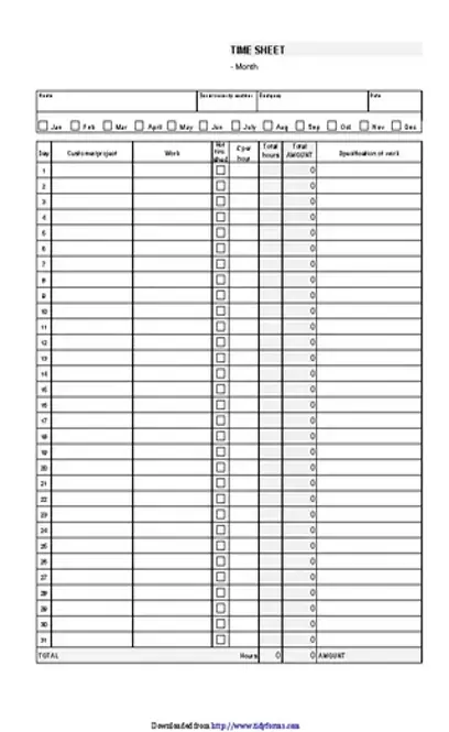 Monthly Timesheet Template