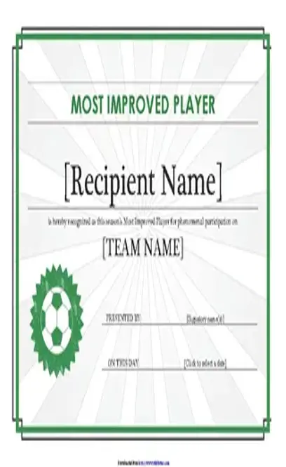 Most Improved Player Certificate Editable Title