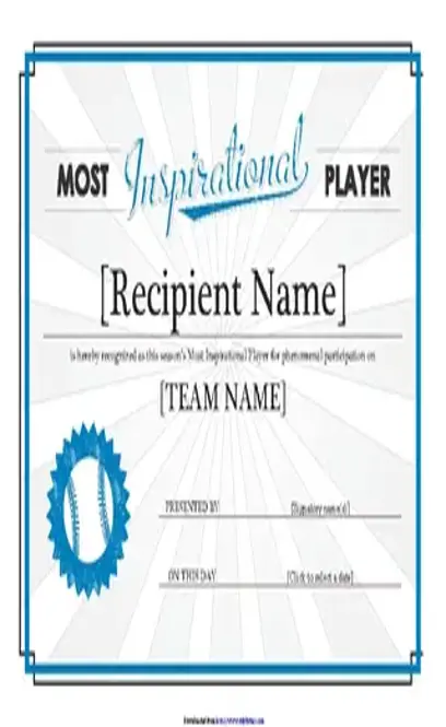 Most Inspirational Player Award Certificate