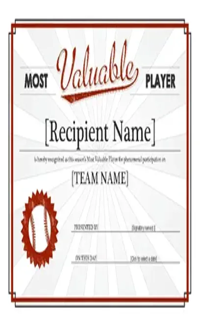 Most Valuable Player Sports Award Certificate Template