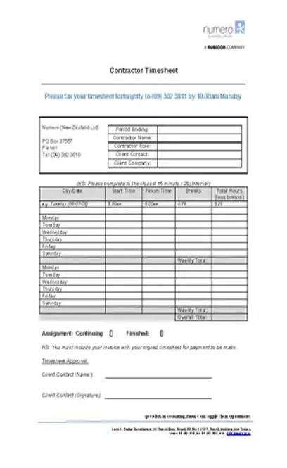 Ms Word 2010 Contractor Timesheet Template Download