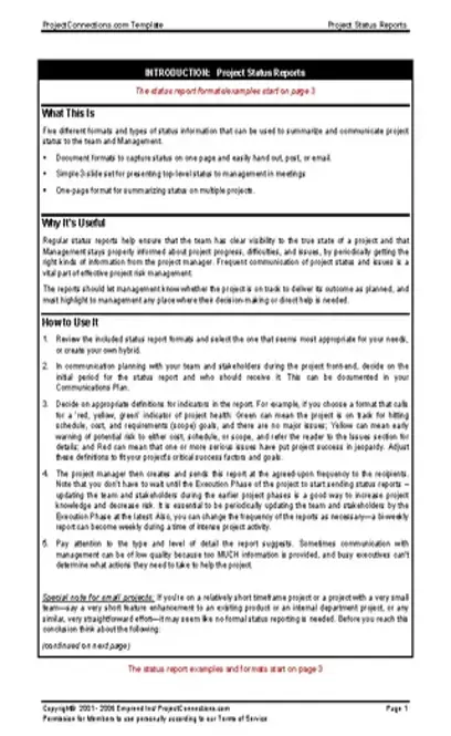 Multiple Project Status Template