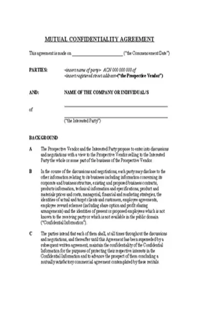 Mutual Confidentiality Agreement Template