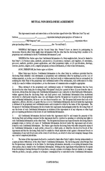 Mutual Non Disclosure Agreement Template