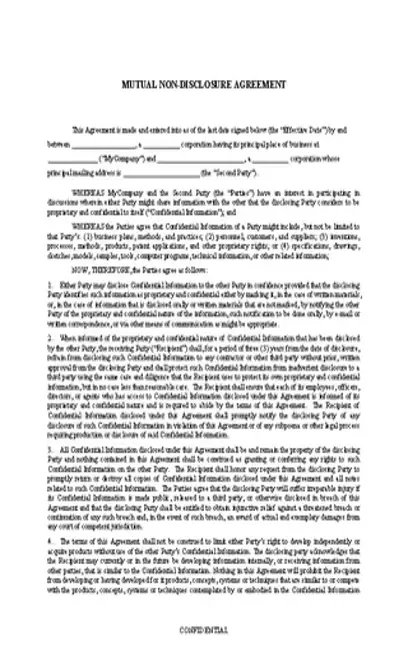 Mutual Standard Non Disclosure Agreement Template Word Doc