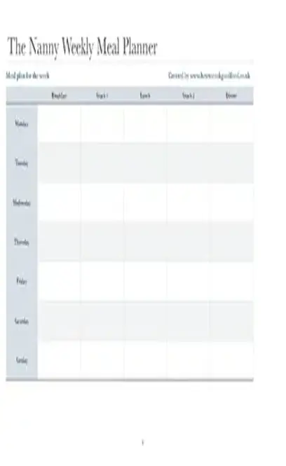 Nanny Daily Meal Planner